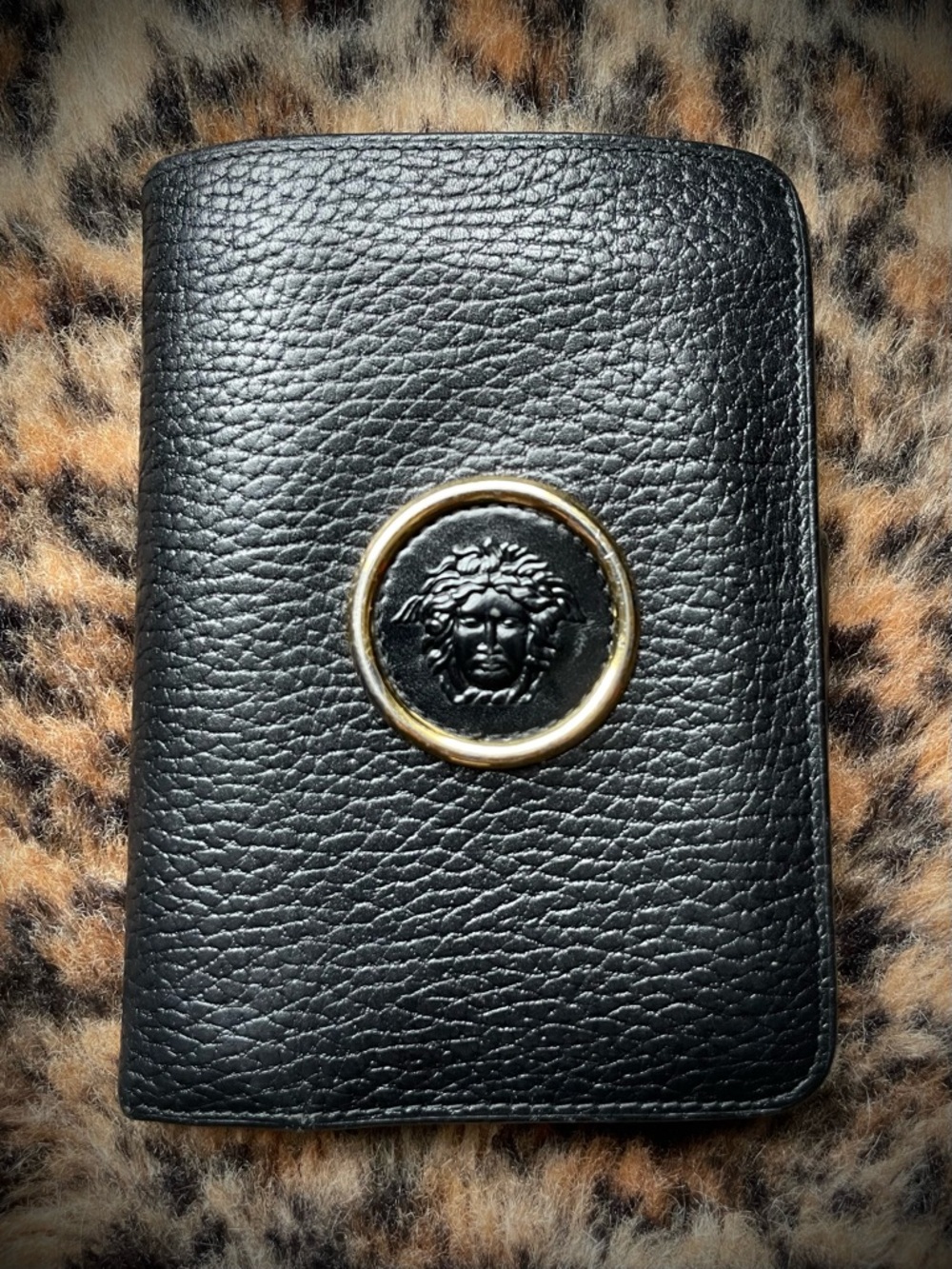 Vintage Versace Medusa Leather Wallet Black Gold Logo